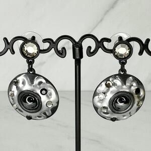 Chico's Rhinestone Disc Drop Earrings Black Silver ✨